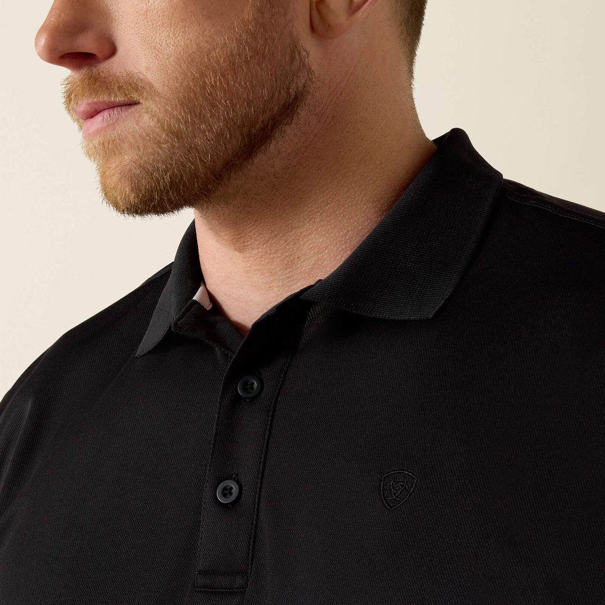 Ariat 10009062 TEK short sleeve polo in black, detail view
