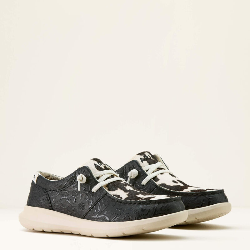 ARIAT WOMEN 10063882 Hilo Shoe BLACK FLORAL EMBOSS|BLACK AND WHITE HAIR ON