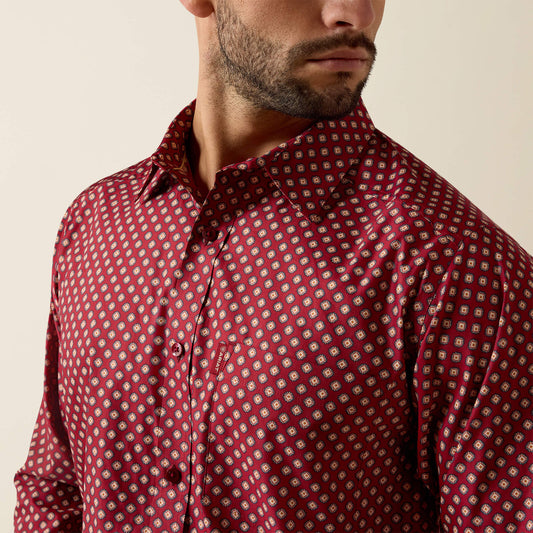 Ariat 10079807 Everything classic fit shirt in biking red geo print, view 2