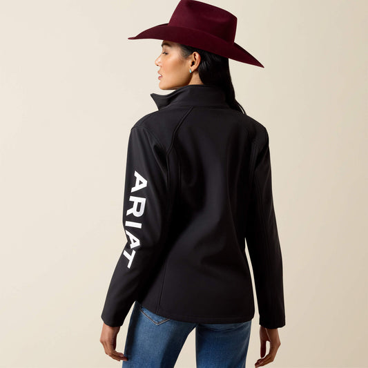 Ariat 10079892 women's Logo Softshell Jacket in black with white sleeve logo, view 2