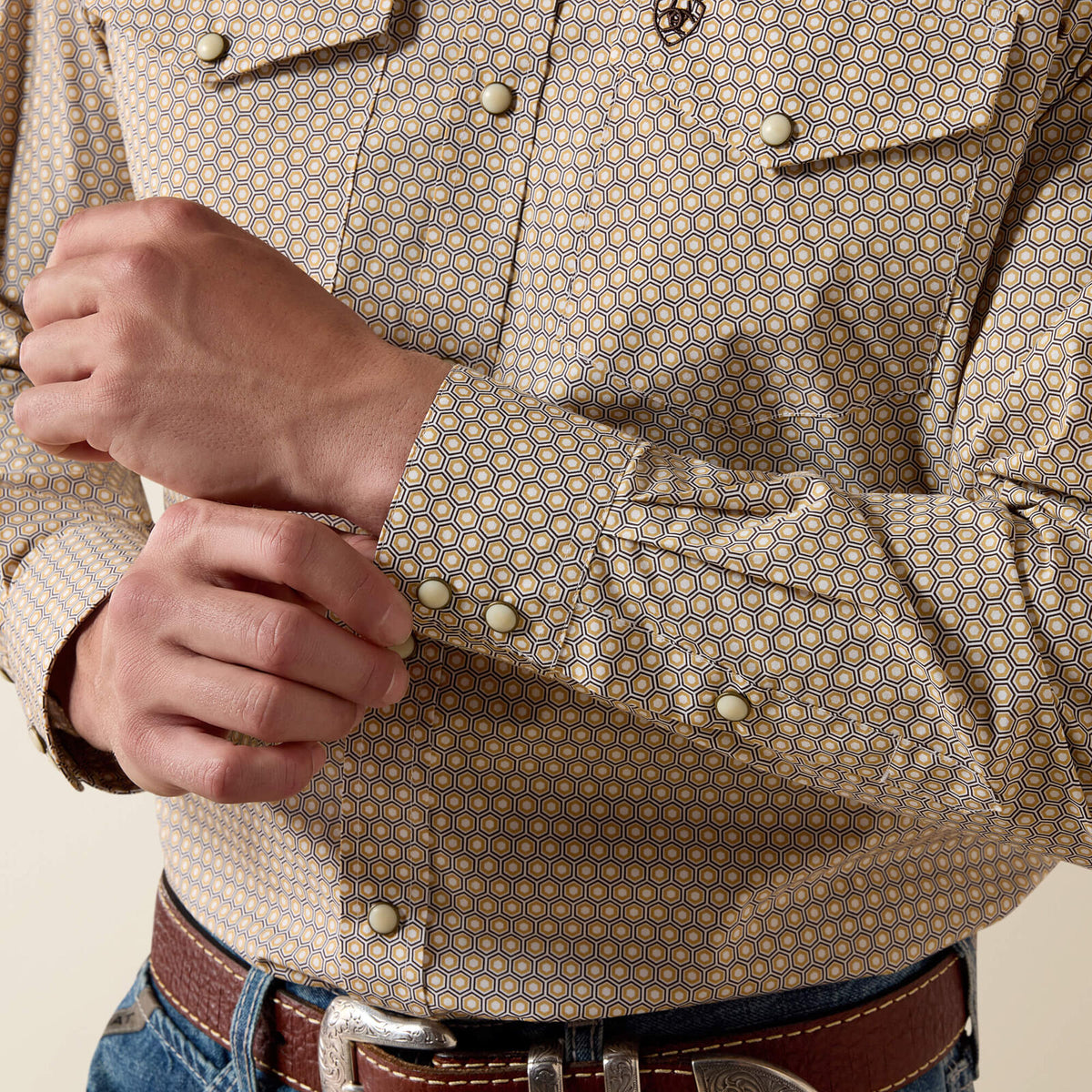 Ariat 10080624 Pilar classic fit snap shirt in white geo print, view 3