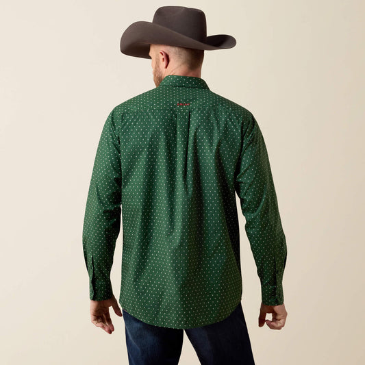 Ariat 10080658 Larkspur classic fit shirt in pineneedle green medallion print, back view
