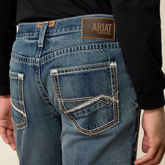Ariat M5 Reid men's straight leg jean in Durango wash, back view