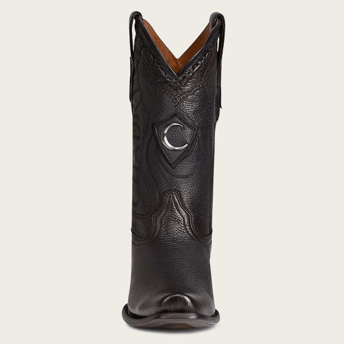 CUADRA Engraved Cowboy black leather boots with metallic monogram CU58