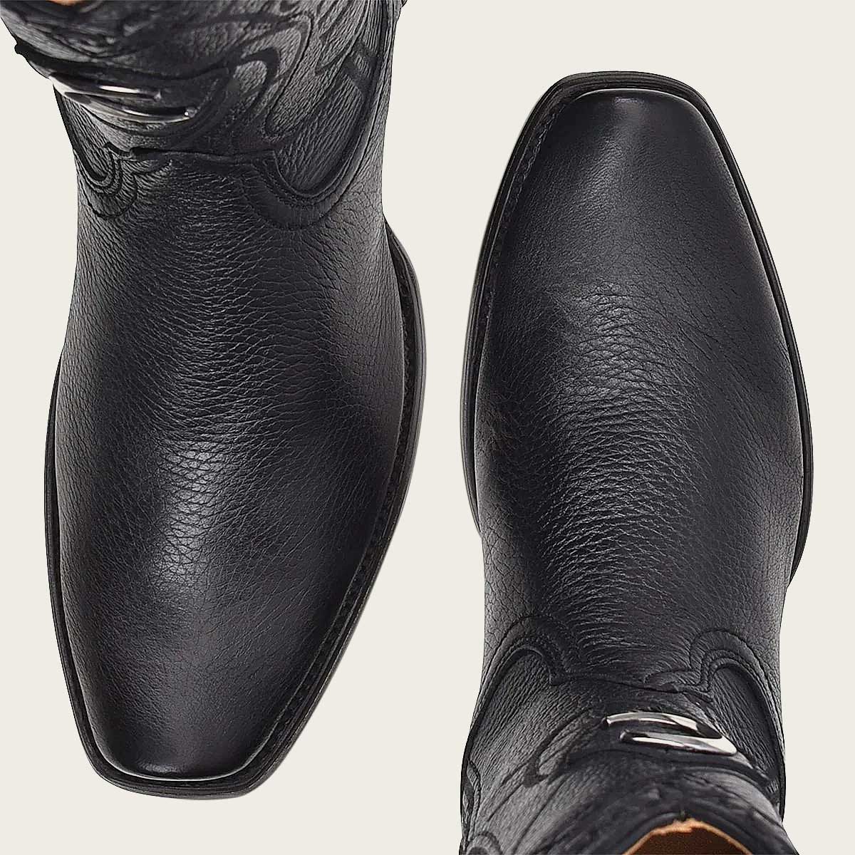 CUADRA Engraved Cowboy black leather boots with metallic monogram CU58