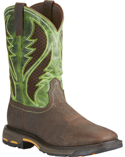 ARIAT 10020083 BRUIN BROWN WORKHOG WIDE SQUARE TOE VENTTEK WORK BOOTS