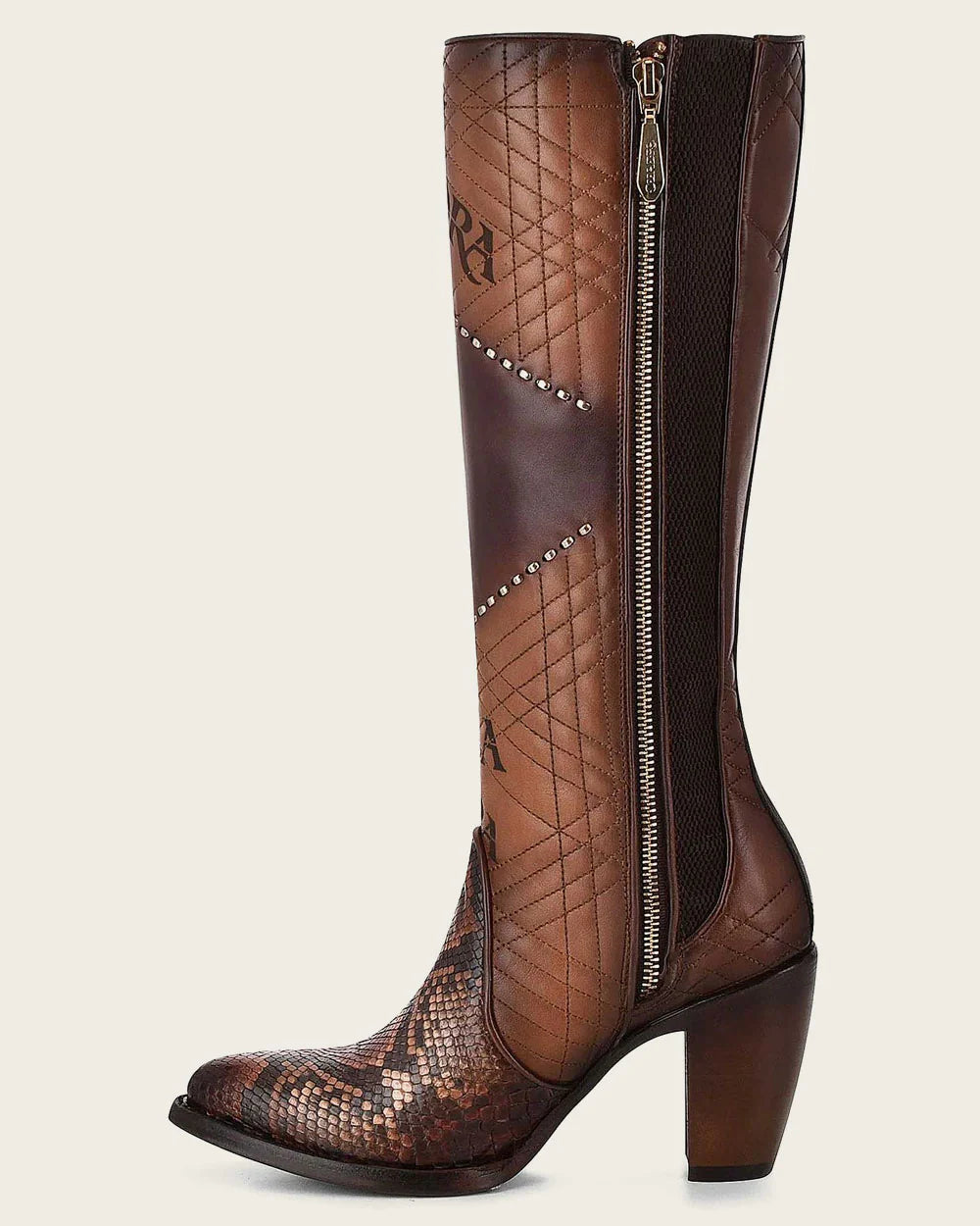 CUADRA WOMEN CU561 Tall engraved brown exotic PITON boot 3F66PH