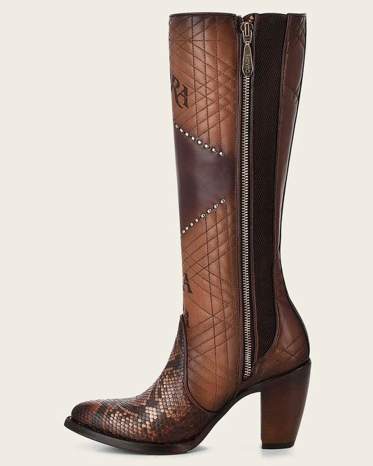 Cuadra Women Python Cowboy Boots Brown Square Toe CU561
