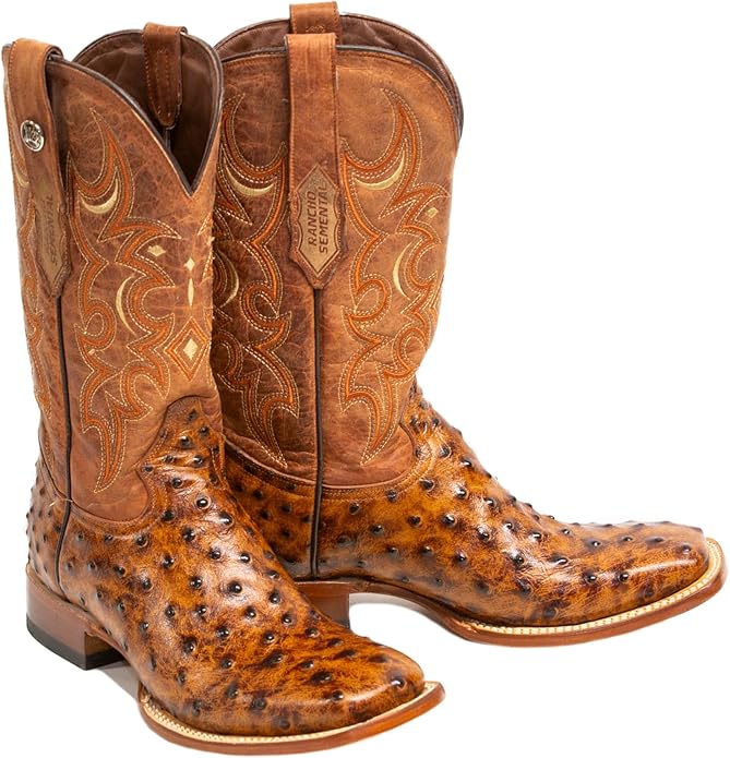 Cowboy Boots Ostrich Print Rustic Cognac/Cognac Top - RSP203109