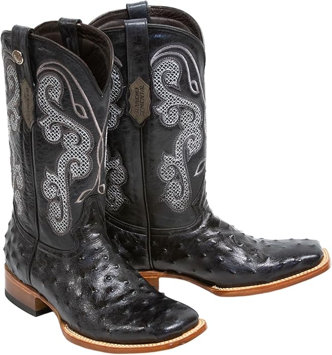 Cowboy Boots Ostrich Print Black/Black Top - RSP203121