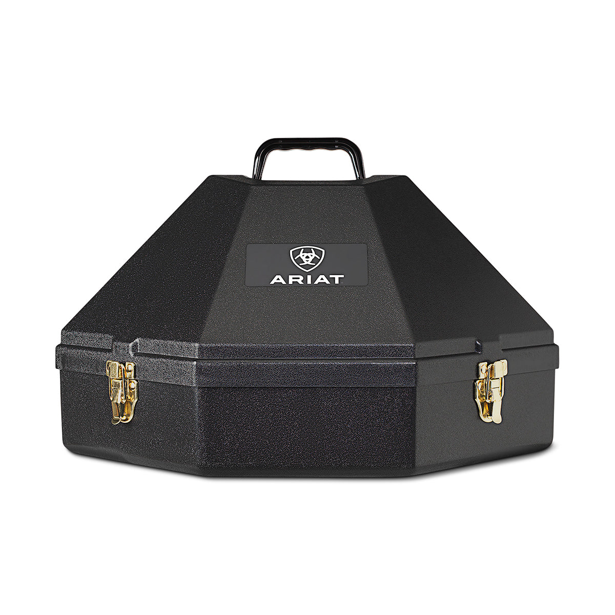 Ariat A0150301 black hard-shell hat can with Ariat logo plate, top handle and two latches