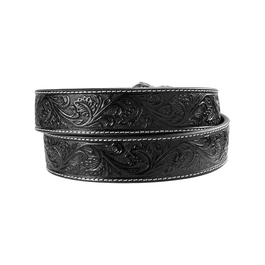 Ariat Black Floral Genuine Leather Belt with Silver Buckle A1020401
