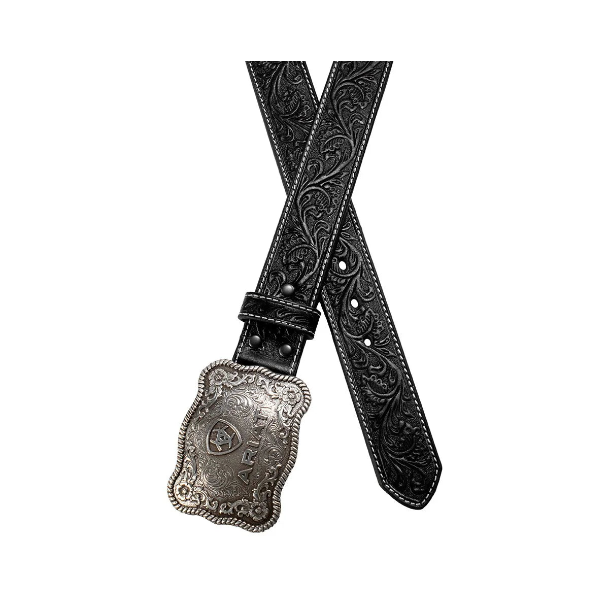 Ariat Black Floral Genuine Leather Belt with Silver Buckle A1020401