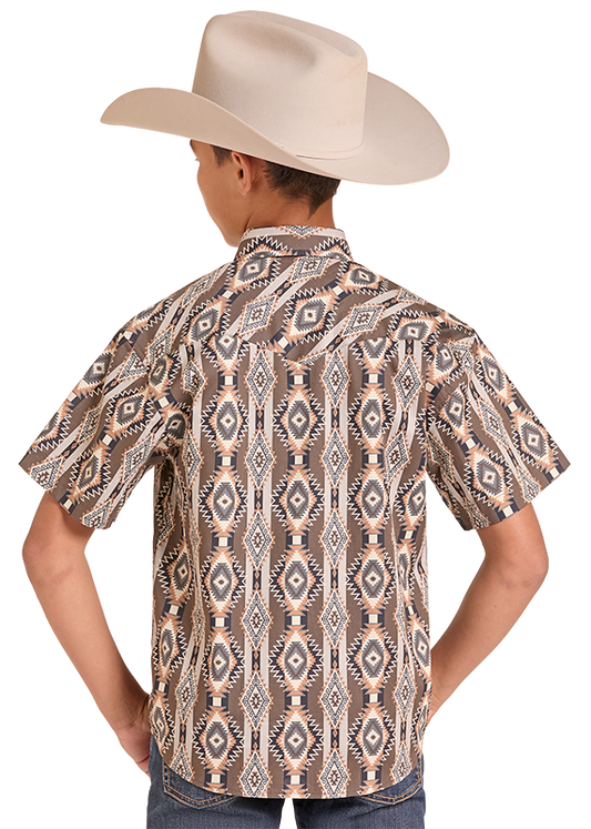 Rock & Roll Denim BBN3S09440 boys' snap shirt in dark brown, back view