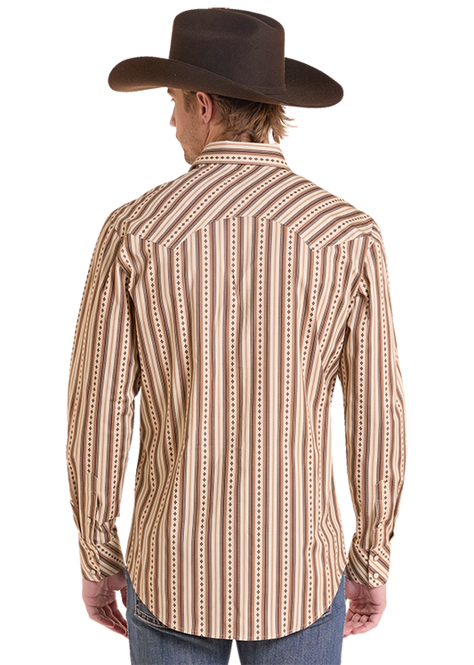 Rock & Roll Denim BMN2S10117 men's snap shirt in tan, back view