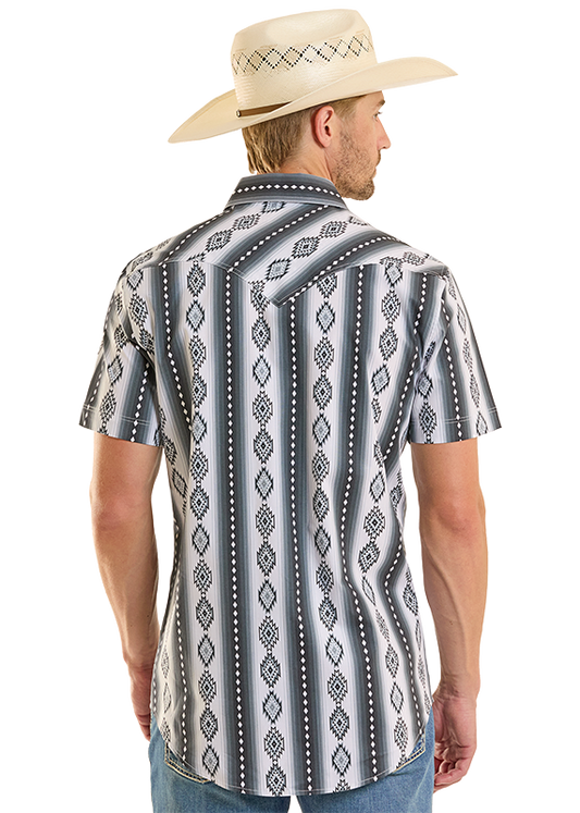 Rock & Roll Denim BMN3S08673 men's snap shirt in black, back view