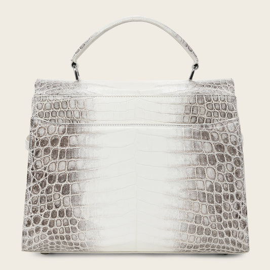 Cuadra DU873 white Niloticus crocodile leather handbag, angled view