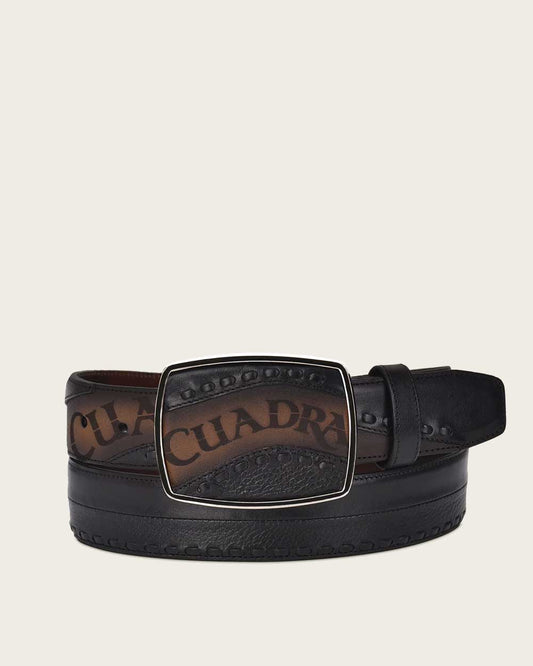 Cuadra Men's Western Black Belt Hand-Painted in Bovine Leather