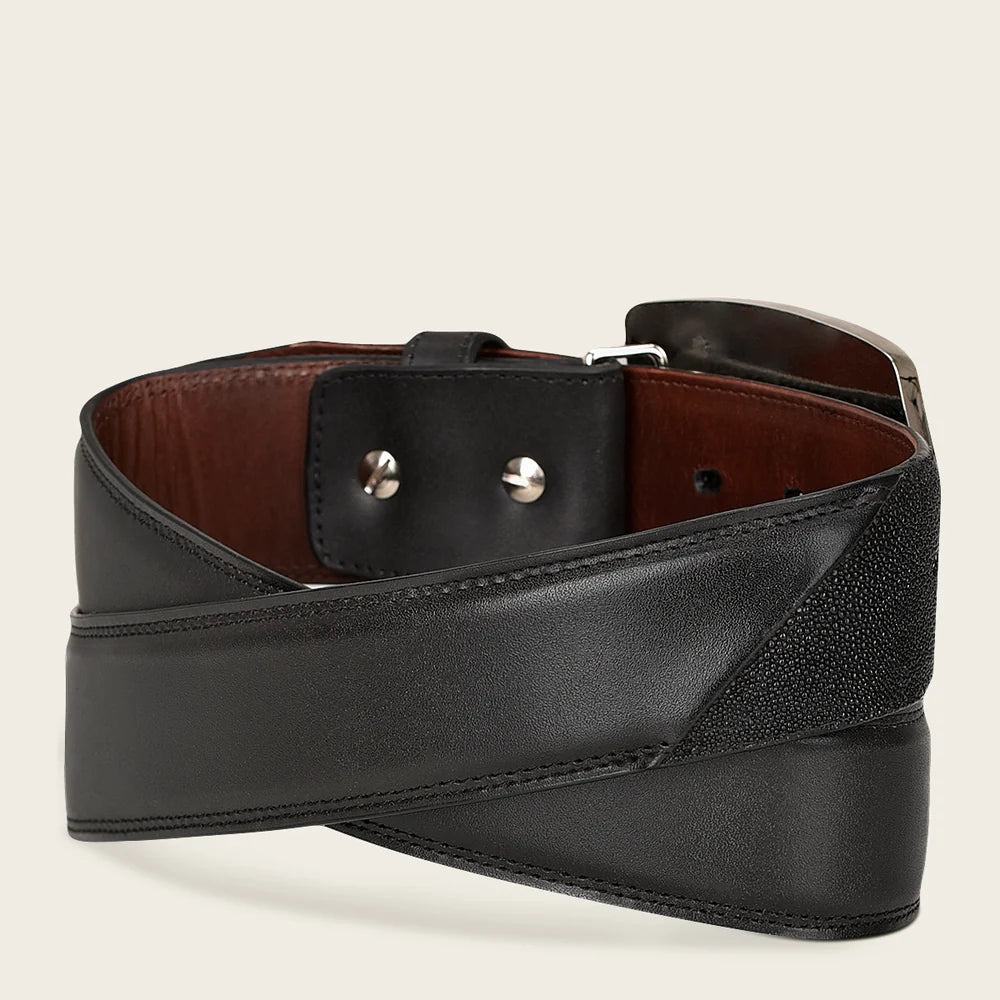Men’s Black Stingray Leather Western Belt with Cuadra Monogram Buckle BC315