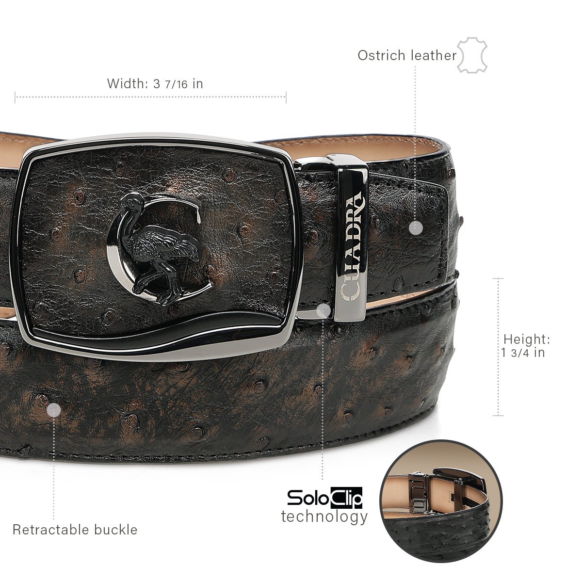Cuadra Men’s Orix Ostrich Leather Western Belt - Golden Brown BC478