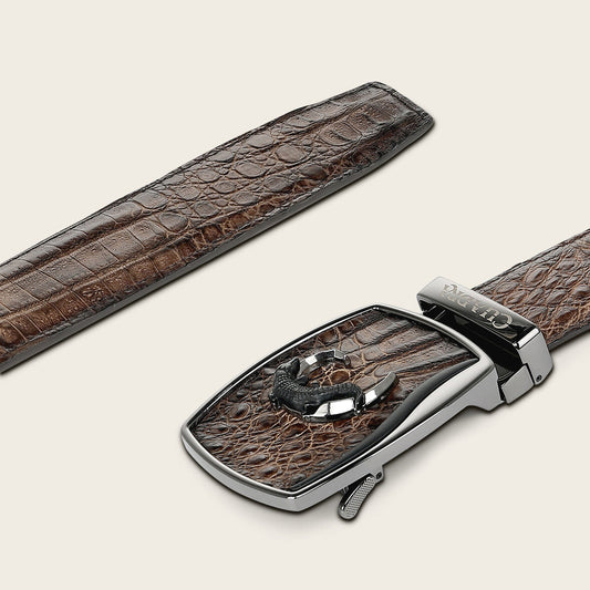 Cuadra BC480 brown fuscus caiman belt, tip and SoloClip detail