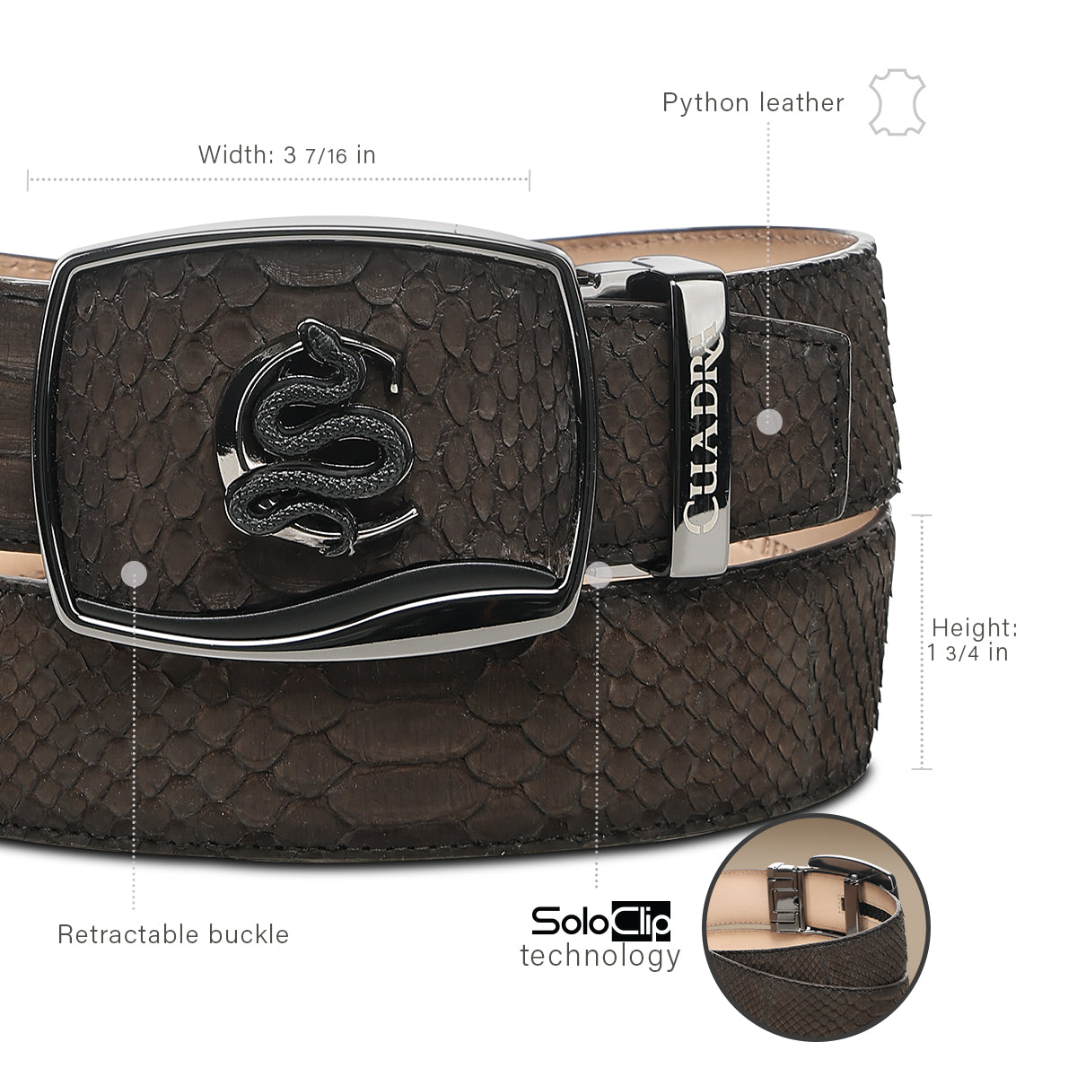 Cuadra Men’s Matte Brown Python Leather Western Belt BC484