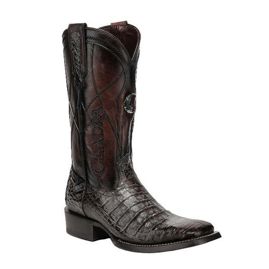 Cuadra CC353 Focus men's caiman boot in grey, square toe with embroidery and woven detail, view 2