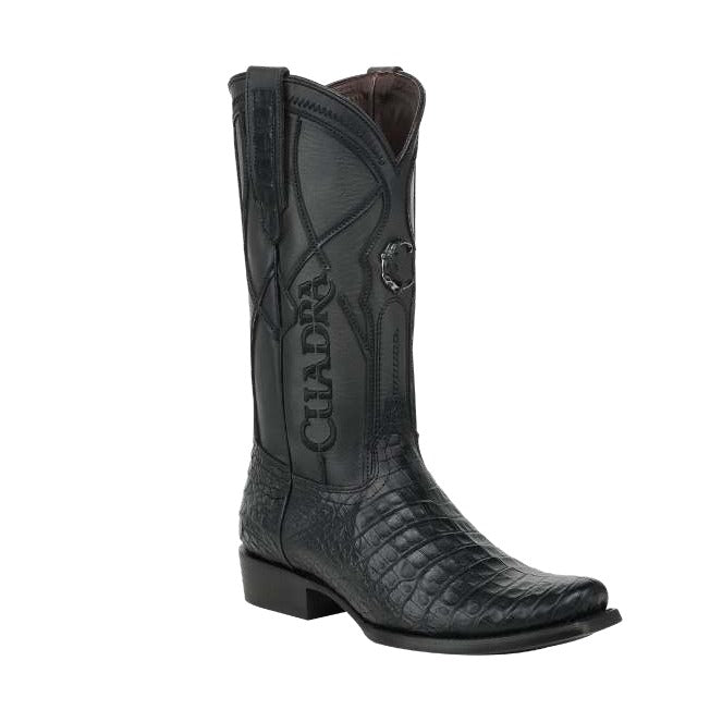 Cuadra CC457 men's black fuscus caiman embroidery, laser and woven narrow square toe western boot