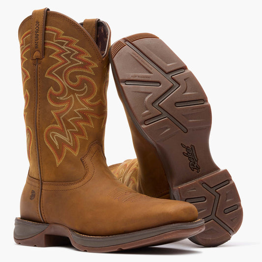 Outsole of Durango DDB0361 Rebel waterproof boot showing the dual-density slip and oil resistant rubber sole
