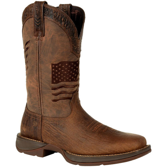 DURANGO® REBEL BROWN DISTRESSED FLAG EMBROIDERY WESTERN BOOT DDB0314