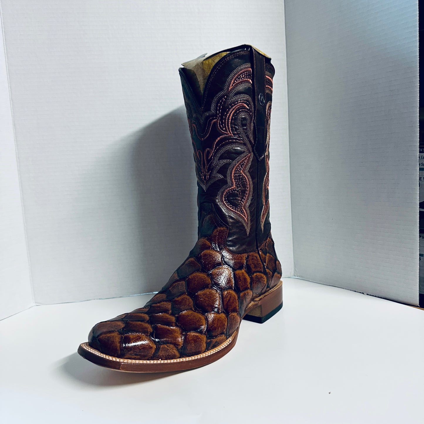 Tanner Mark Men's Print Monster Fish Square Toe Boots Cognac - TM201715