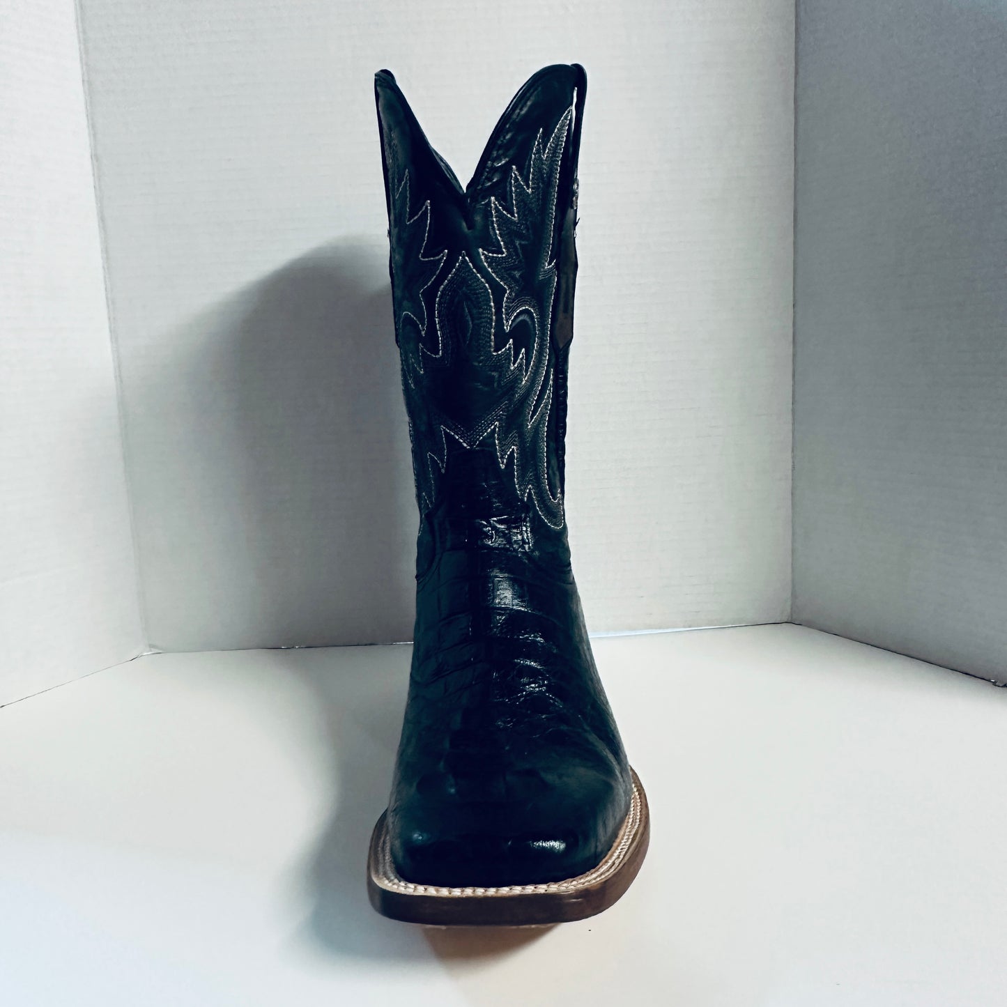 Tanner Mark Men's Print Caiman Hornback Square Toe Boots Black - TM201702