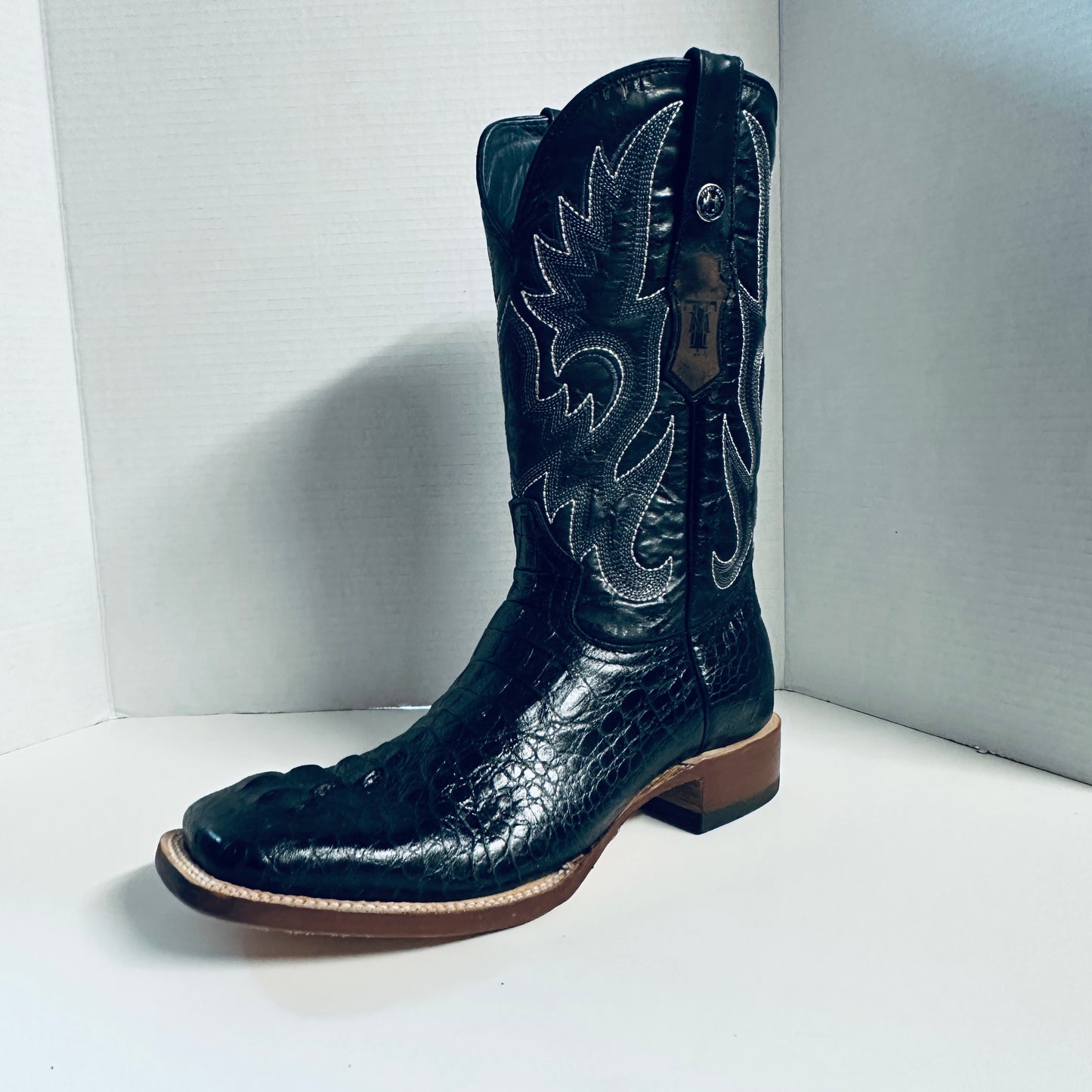 Tanner Mark Men's Print Caiman Hornback Square Toe Boots Black - TM201702