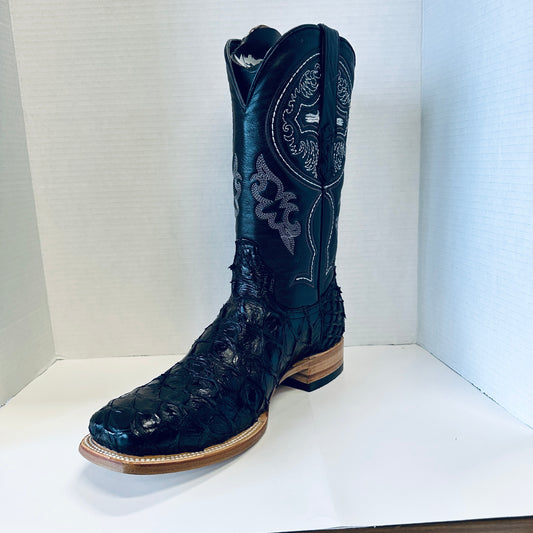 Tanner Mark Pirarucu Cowboy Boots EE Black Square Toe TMX201308