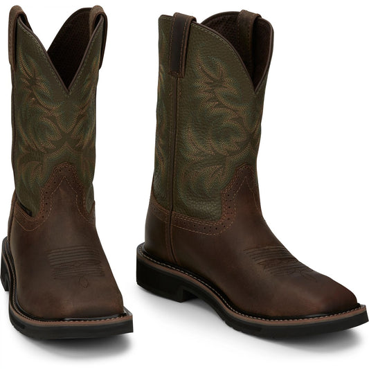 JUSTIN DRILLER 11" STEEL TOE WORK BOOT Brown / Green - SE4688