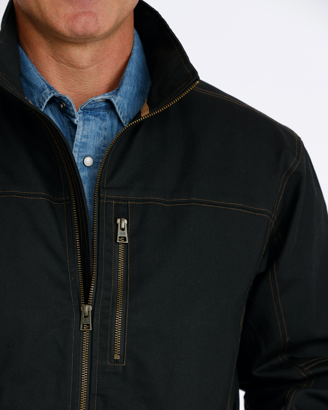 Cinch Men's Concealed Carry Canvas Jacket MWJ1938001 in Black, chest and logo detail