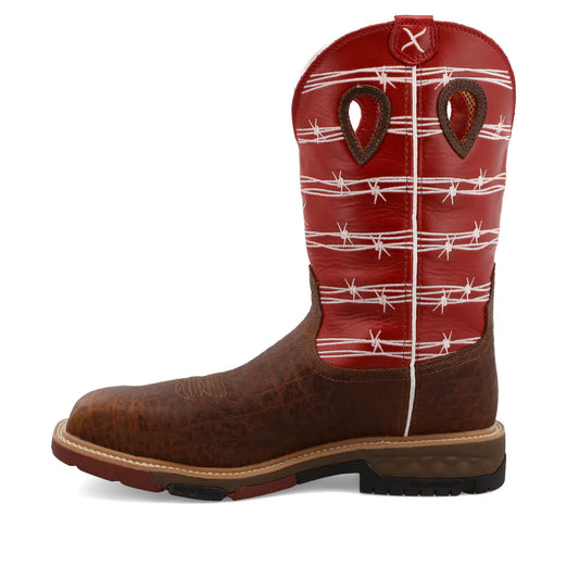 TWISTED X Men's Nano Safaty Toe Distressed Saddle & Ruby Work Boot MXBNW01