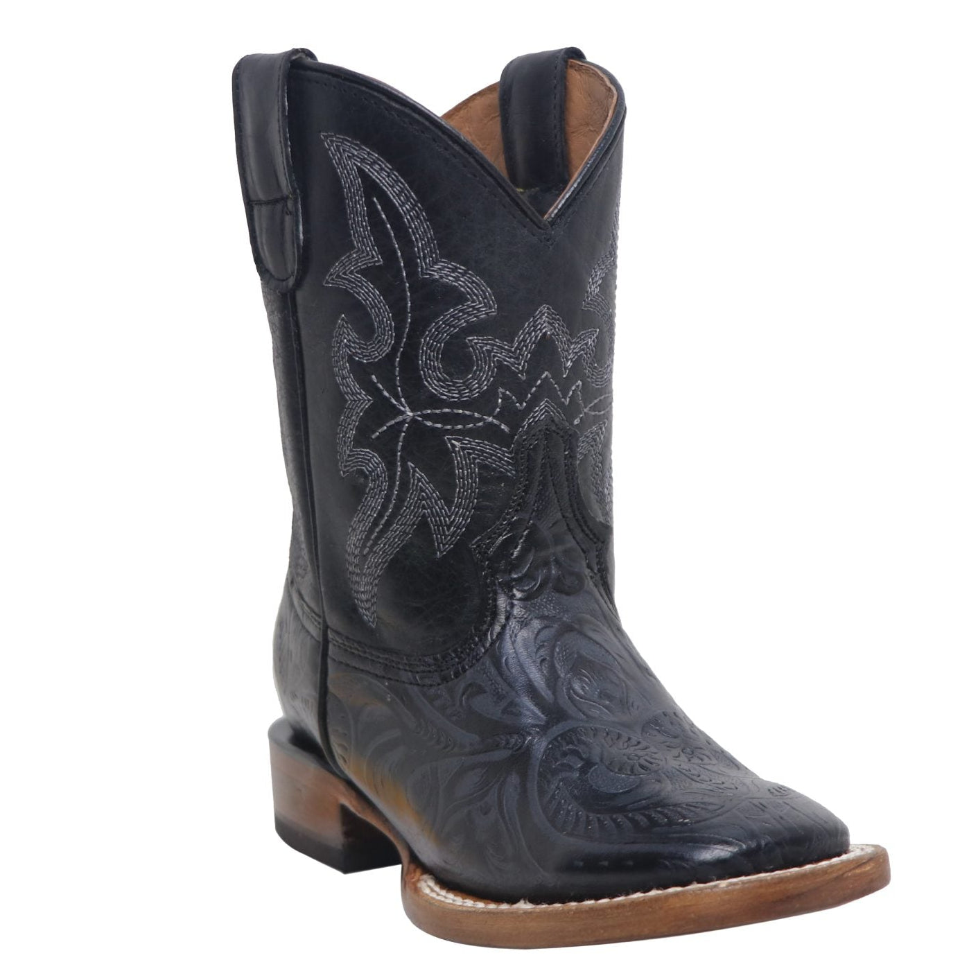 KIDS TANNER MARK BOOTS Hand Tooled Print Black / Black Top- TMK205044