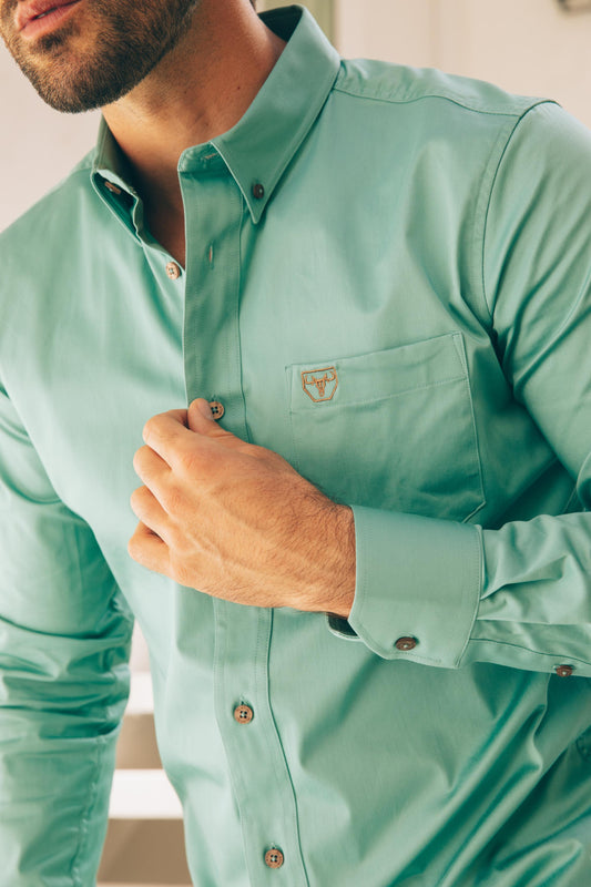 Platini CTL9829 Cattle Dress Shirt in turquoise, chest pocket with logo detail
