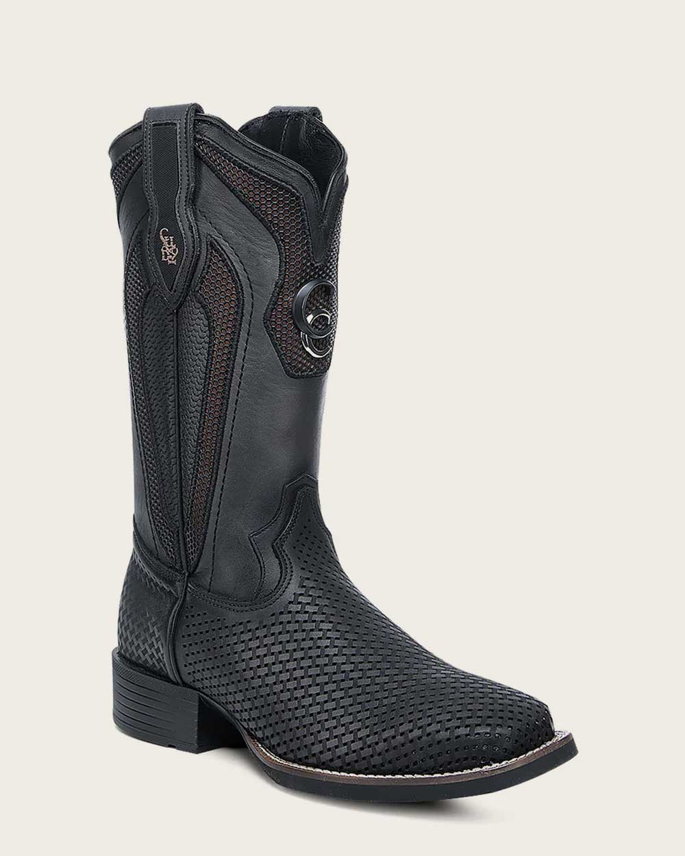 CUADRA CU985 - L MENS BOOT BLACK EMBROIDERY & LASER SQUARE TOE