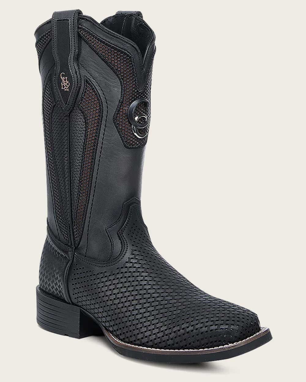 CUADRA CU985 - L MENS BOOT BLACK EMBROIDERY & LASER SQUARE TOE