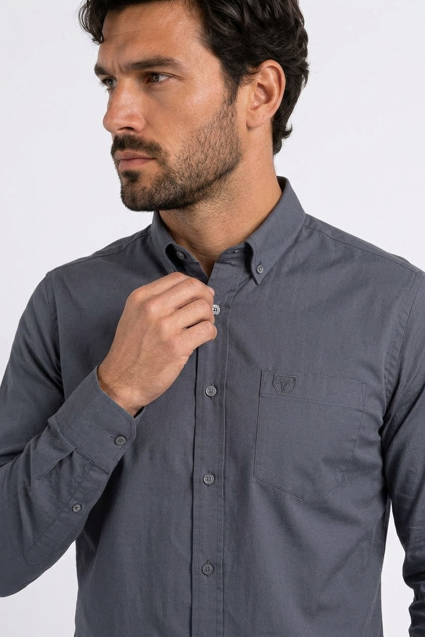 Platini CTL11731 Cattle Dress Shirt in charcoal, collar and chest pocket detail