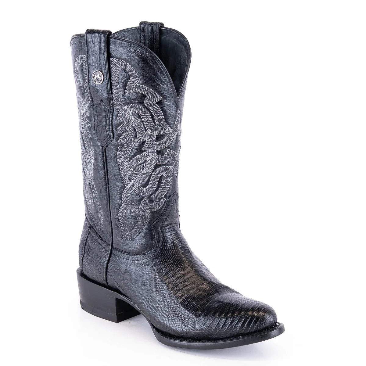 Tanner Mark TMX200444 men's genuine lizard cowboy boot in black with Kabul top