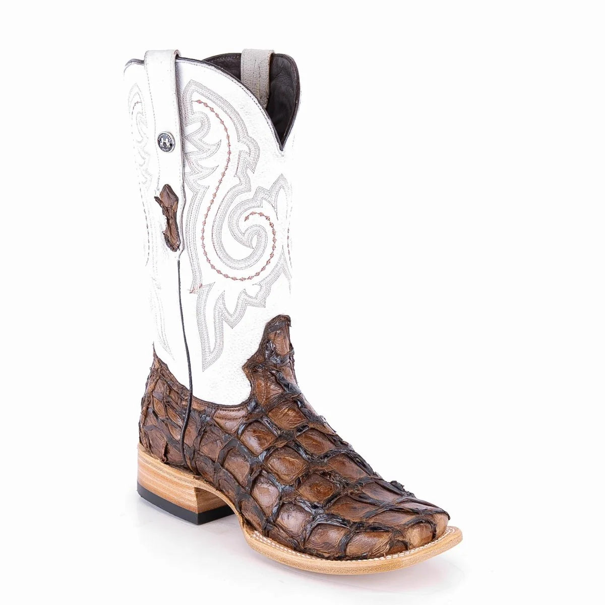 Tanner Mark TMX208112 men's genuine monster fish cowboy boot in brown with triple stitch