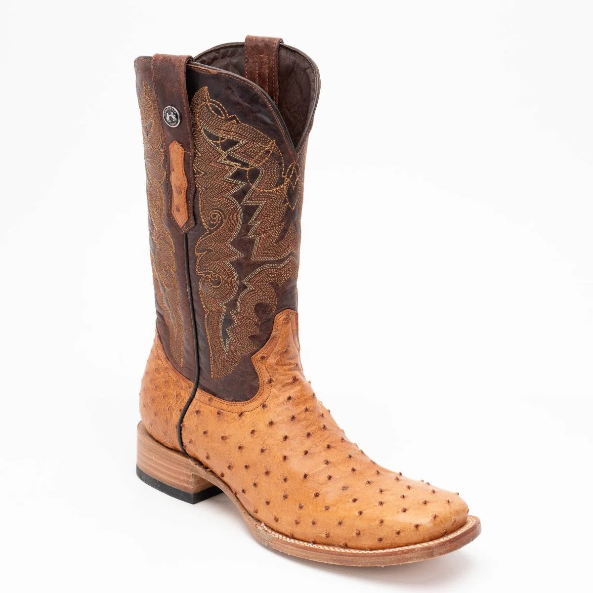 Tanner Mark TMX200479 men's full quill ostrich cowboy boot, Mad Dog Brandy with Oklahoma cognac top