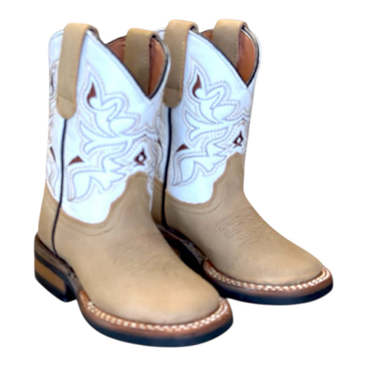 Tanner Mark kids' western boot in crazy tang leather with bone top at Teres Western Wear, Dallas