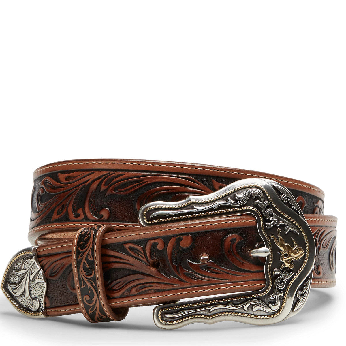Tony Lama Westerly Ride belt in tan tooled leather