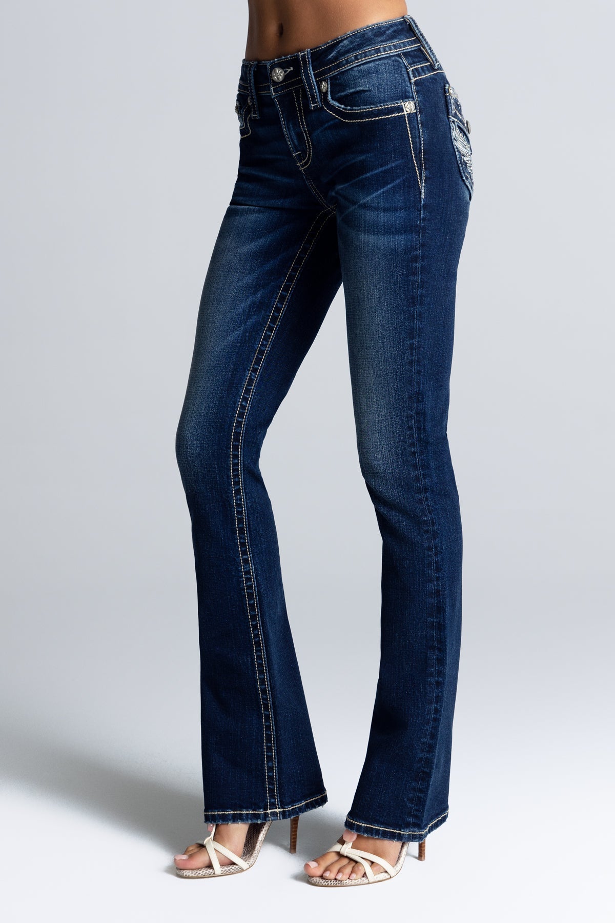 Miss Me jeans at Teres Western Wear in Dallas, TX — Gypsy bootcut M3080B96V with embroidered wing pockets