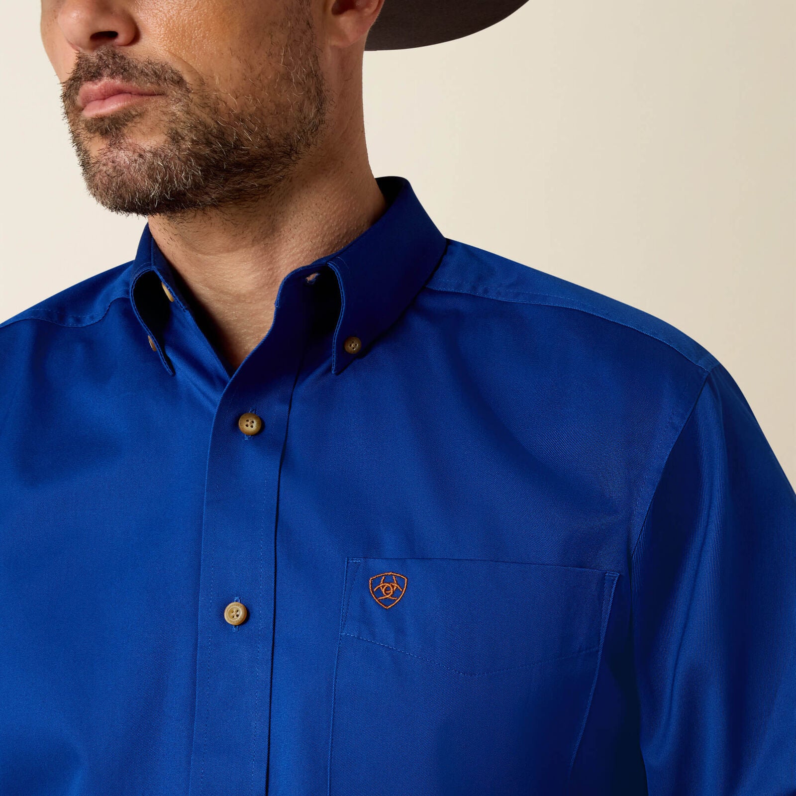 Ariat 10006660 solid twill classic fit shirt in ultramarine, detail view