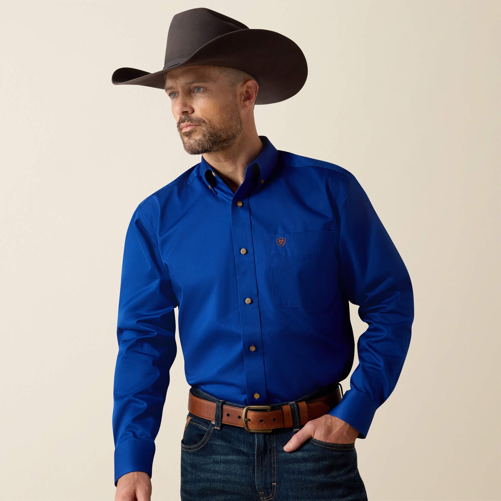 Ariat 10006660 men's solid twill classic fit shirt in ultramarine, front view